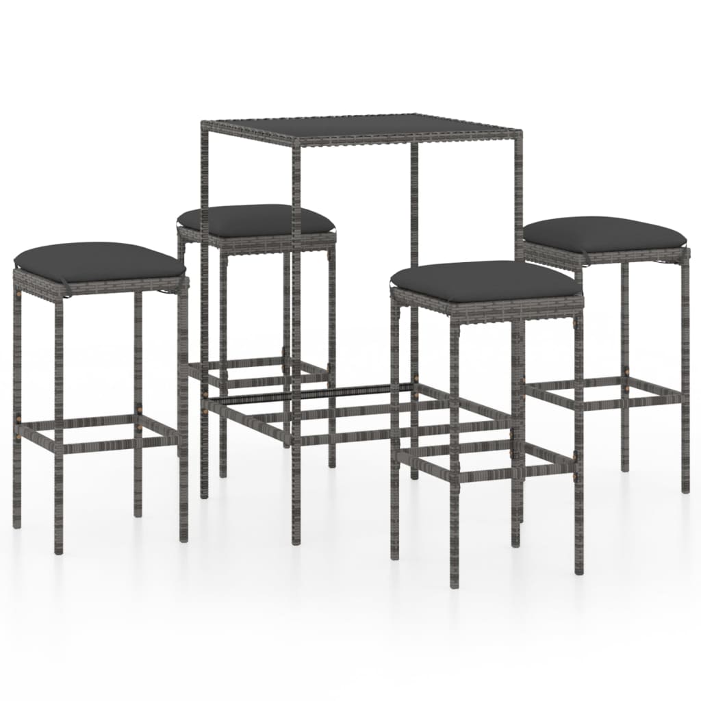 5-Tlg. Gartenbar-Set Mit Kissen Poly Rattan