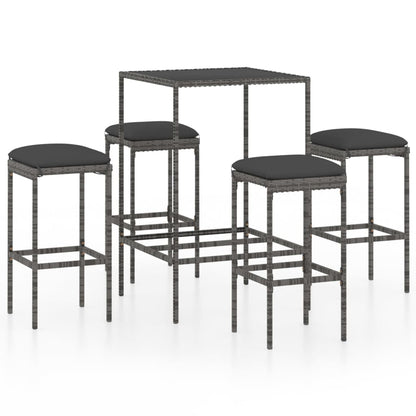 5-Tlg. Gartenbar-Set Mit Kissen Poly Rattan