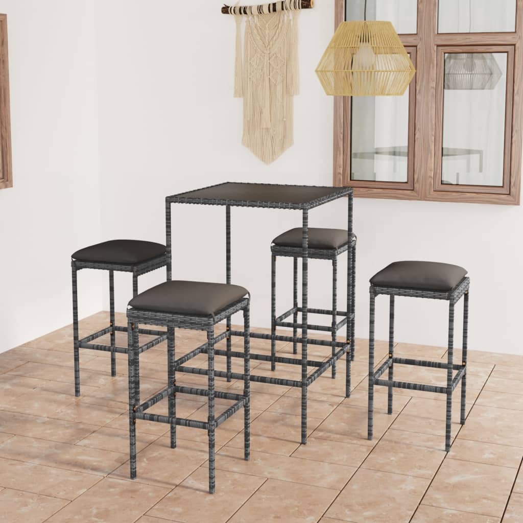 5-Tlg. Gartenbar-Set Mit Kissen Poly Rattan