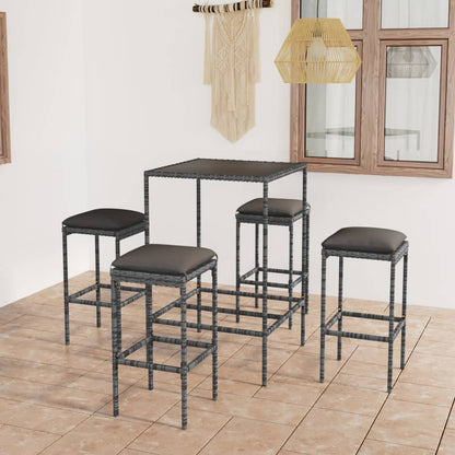 5-Tlg. Gartenbar-Set Mit Kissen Poly Rattan
