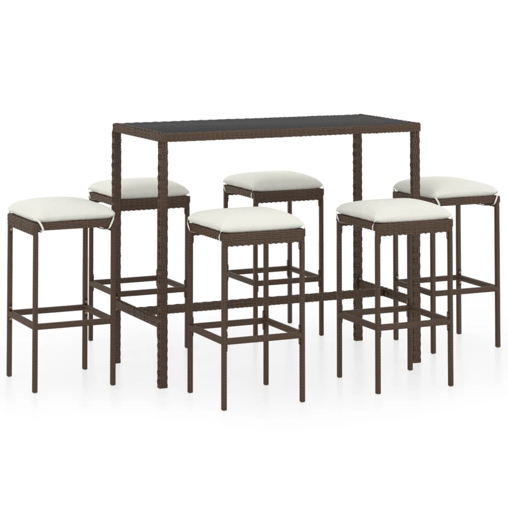 7-Tlg. Gartenbar-Set Mit Kissen Poly Rattan