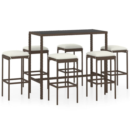 7-Tlg. Gartenbar-Set Mit Kissen Poly Rattan