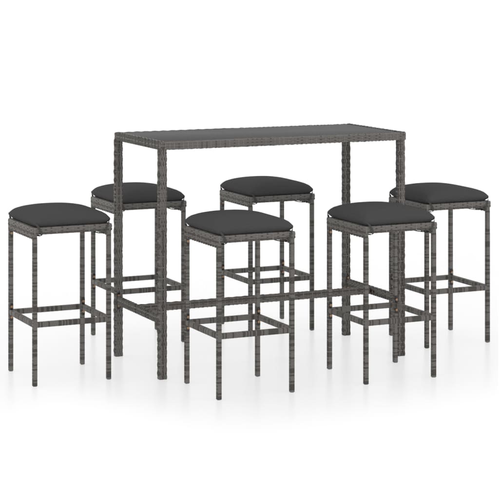 7-Tlg. Gartenbar-Set Mit Kissen Poly Rattan