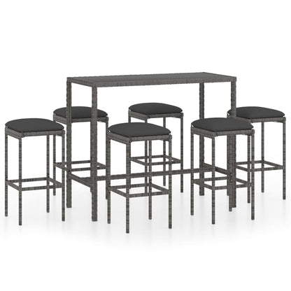 7-Tlg. Gartenbar-Set Mit Kissen Poly Rattan