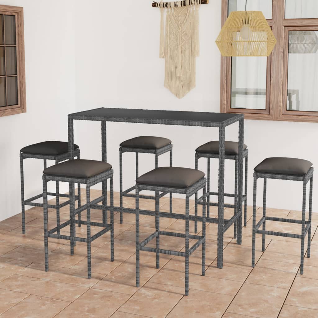 7-Tlg. Gartenbar-Set Mit Kissen Poly Rattan
