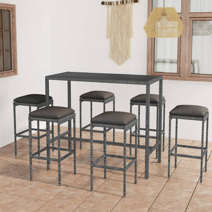 7-Tlg. Gartenbar-Set Mit Kissen Poly Rattan
