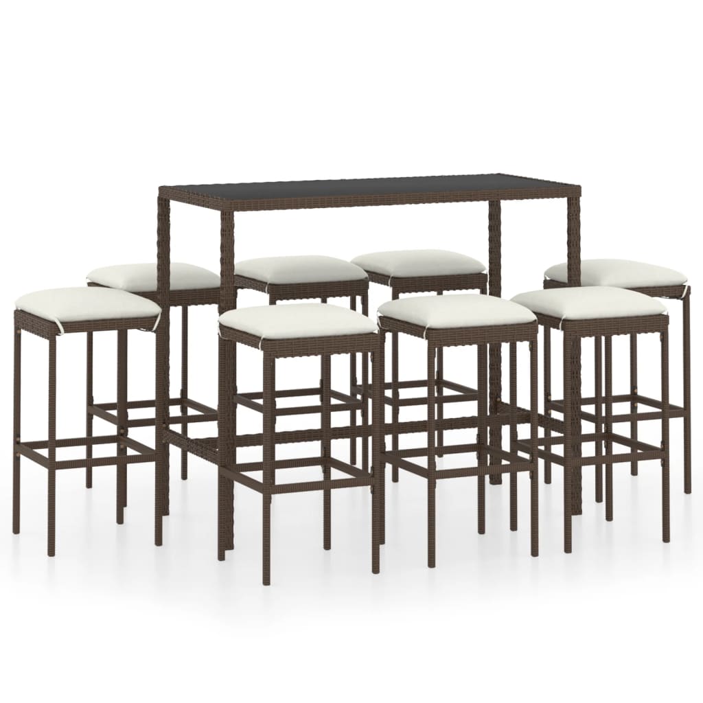9-Tlg. Gartenbar-Set Mit Kissen Poly Rattan