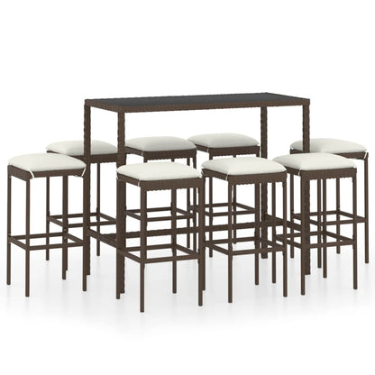 9-Tlg. Gartenbar-Set Mit Kissen Poly Rattan