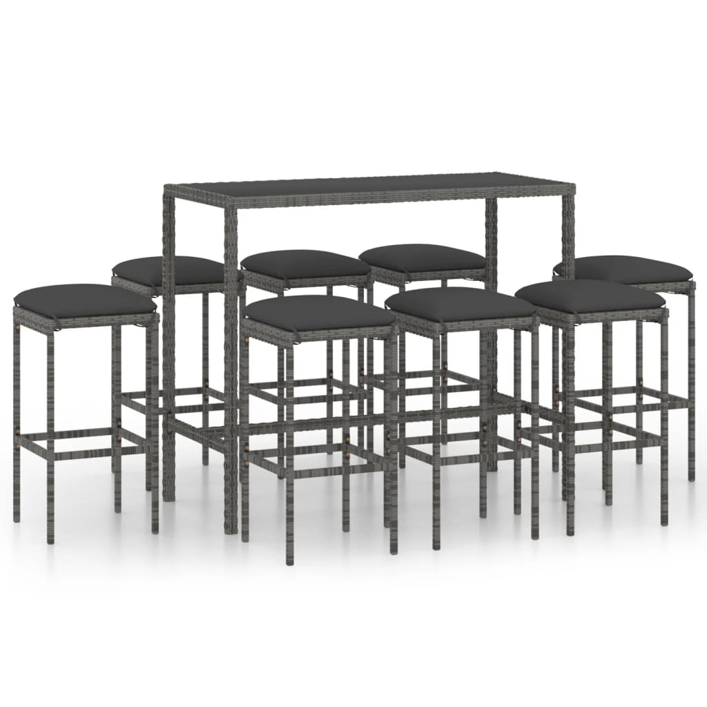 9-Tlg. Gartenbar-Set Mit Kissen Poly Rattan
