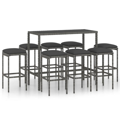 9-Tlg. Gartenbar-Set Mit Kissen Poly Rattan