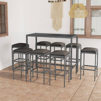 9-Tlg. Gartenbar-Set Mit Kissen Poly Rattan