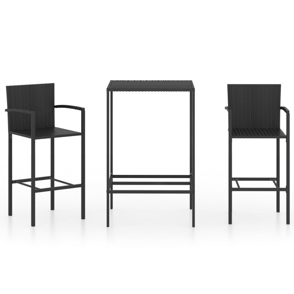 3-Tlg. Gartenbar-Set Poly Rattan Schwarz
