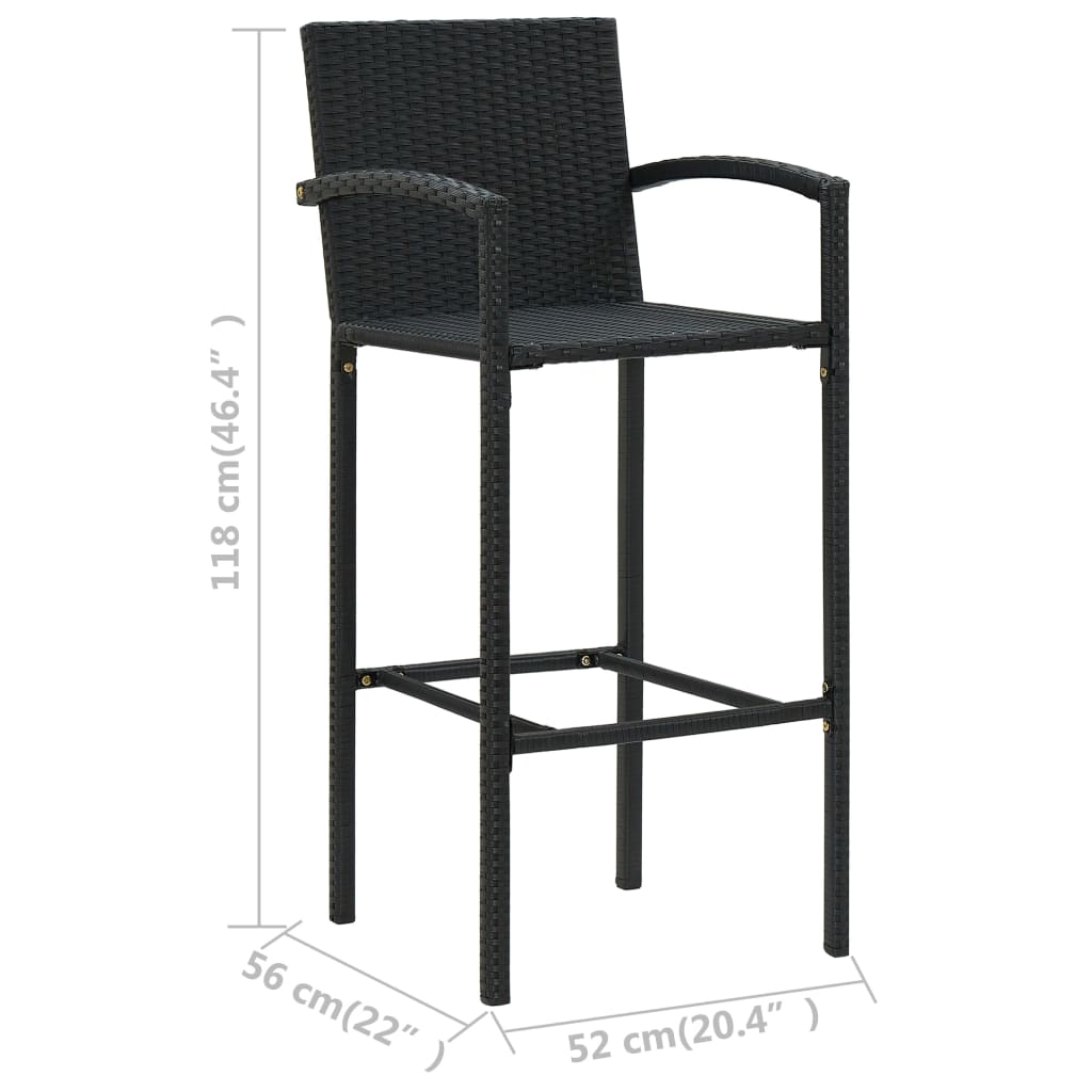 3-Tlg. Gartenbar-Set Poly Rattan Schwarz