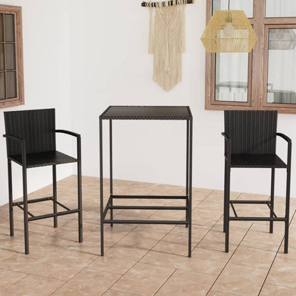 3-Tlg. Gartenbar-Set Poly Rattan Schwarz