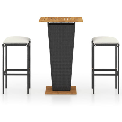 3-Tlg. Gartenbar-Set Mit Kissen Poly Rattan