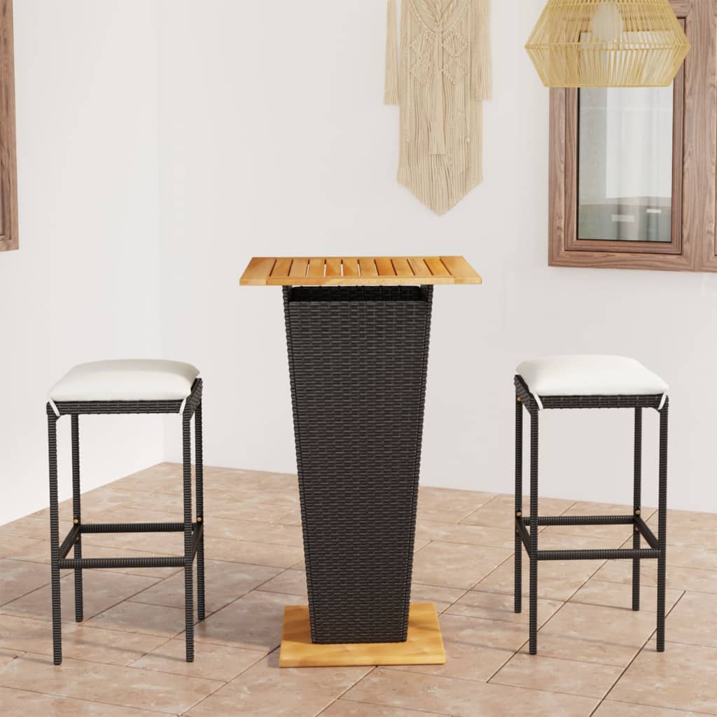 3-Tlg. Gartenbar-Set Mit Kissen Poly Rattan