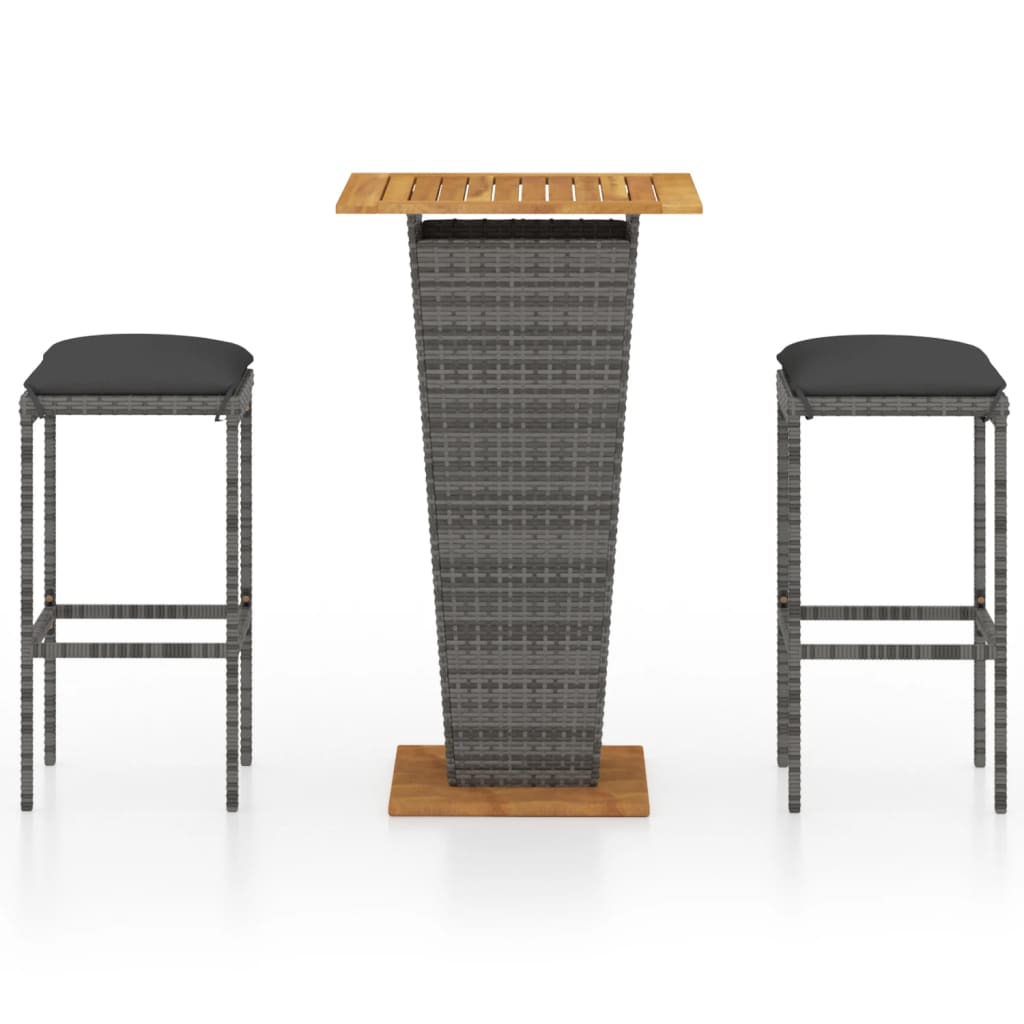 3-Tlg. Gartenbar-Set Mit Kissen Poly Rattan