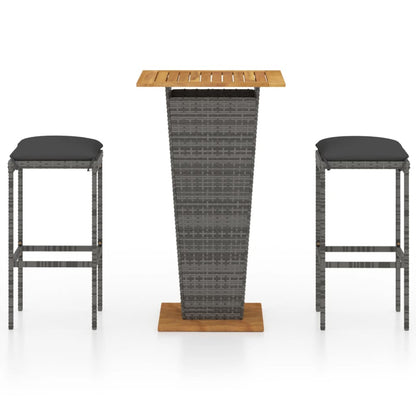 3-Tlg. Gartenbar-Set Mit Kissen Poly Rattan