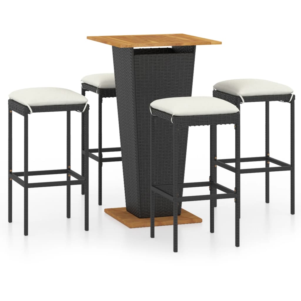 5-Tlg. Gartenbar-Set Mit Kissen Poly Rattan