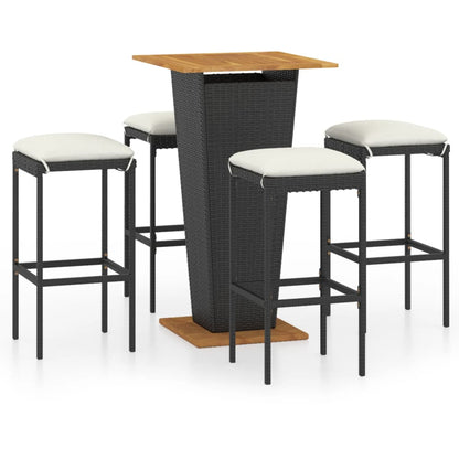 5-Tlg. Gartenbar-Set Mit Kissen Poly Rattan