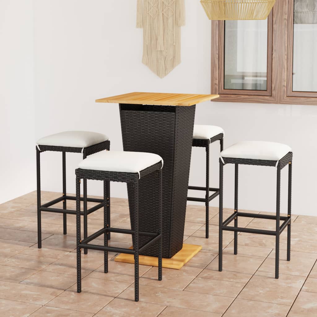 5-Tlg. Gartenbar-Set Mit Kissen Poly Rattan