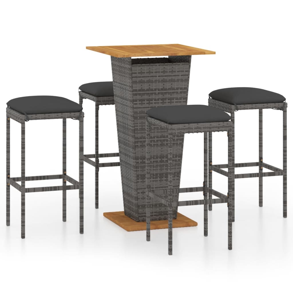 5-Tlg. Gartenbar-Set Mit Kissen Poly Rattan