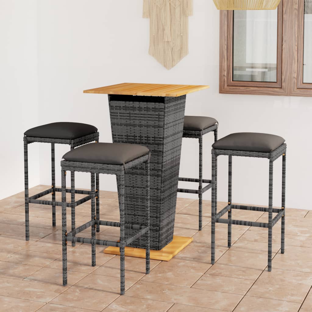 5-Tlg. Gartenbar-Set Mit Kissen Poly Rattan
