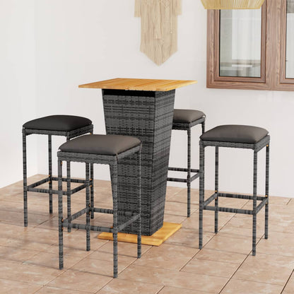 5-Tlg. Gartenbar-Set Mit Kissen Poly Rattan