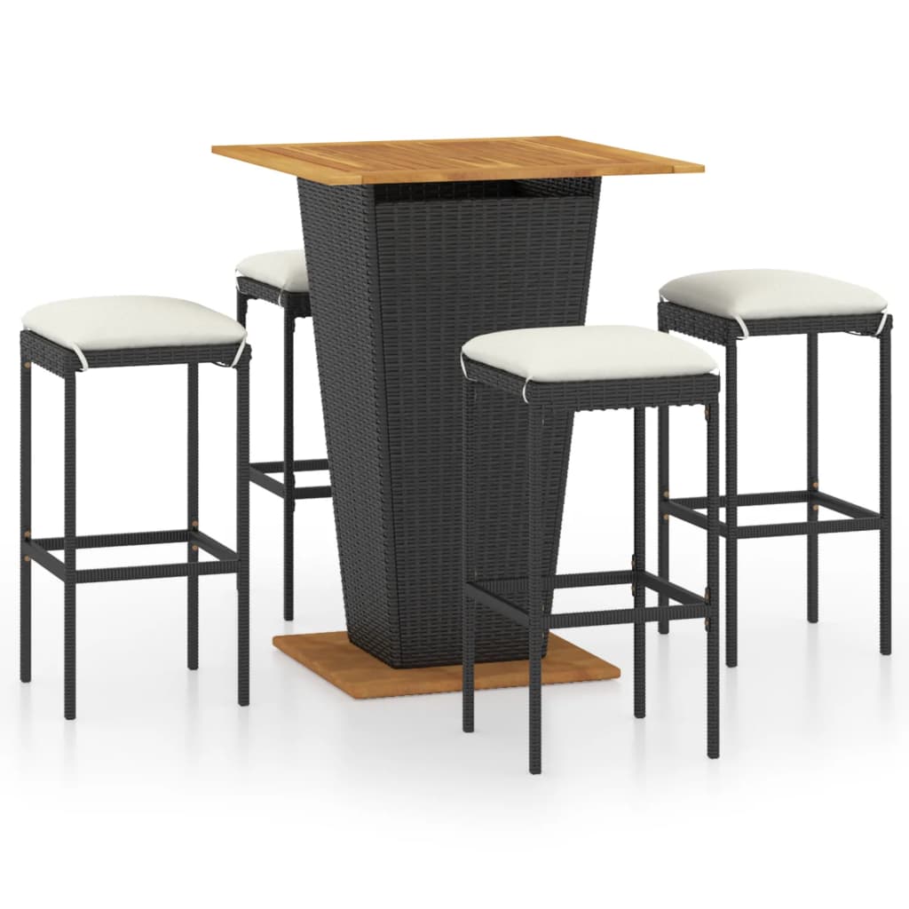 5-Tlg. Gartenbar-Set Mit Kissen Poly Rattan