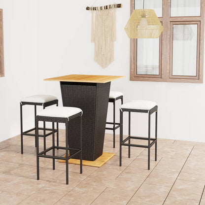 5-Tlg. Gartenbar-Set Mit Kissen Poly Rattan