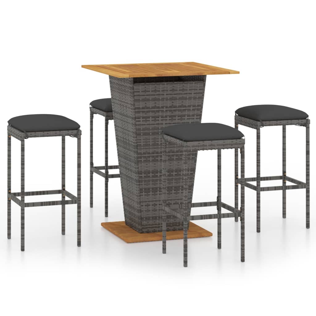 5-Tlg. Gartenbar-Set Mit Kissen Poly Rattan