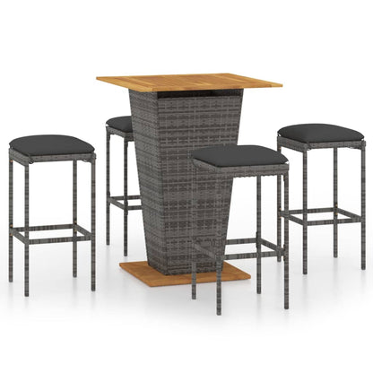 5-Tlg. Gartenbar-Set Mit Kissen Poly Rattan