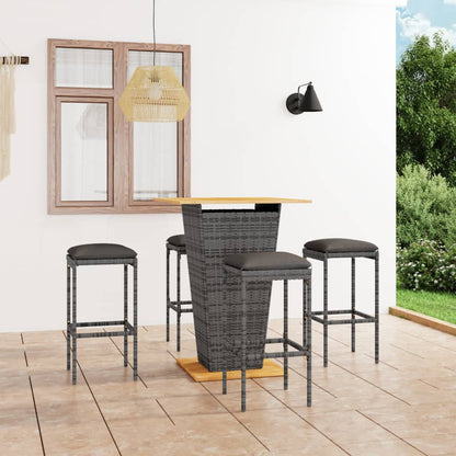 5-Tlg. Gartenbar-Set Mit Kissen Poly Rattan