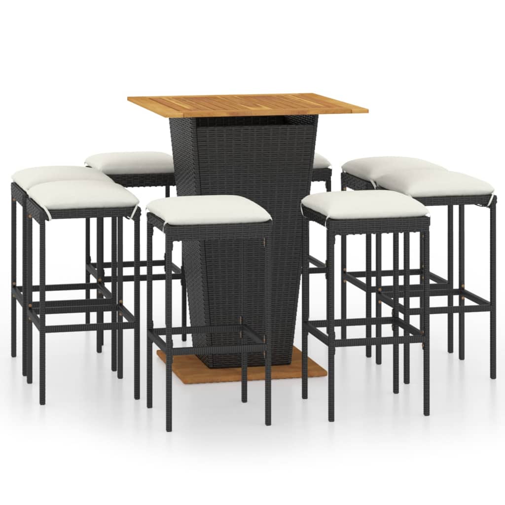 9-Tlg. Gartenbar-Set Mit Kissen Poly Rattan
