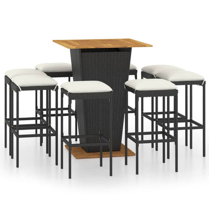 9-Tlg. Gartenbar-Set Mit Kissen Poly Rattan