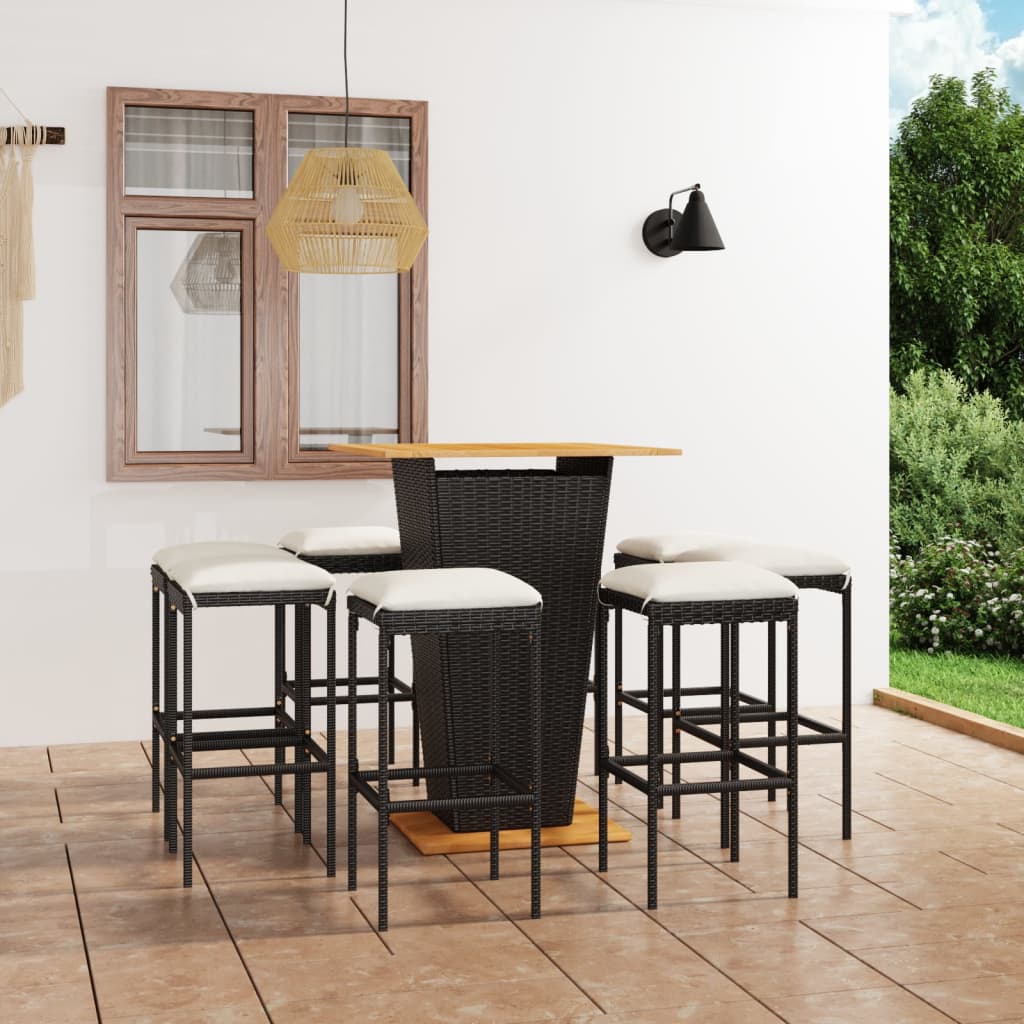 9-Tlg. Gartenbar-Set Mit Kissen Poly Rattan