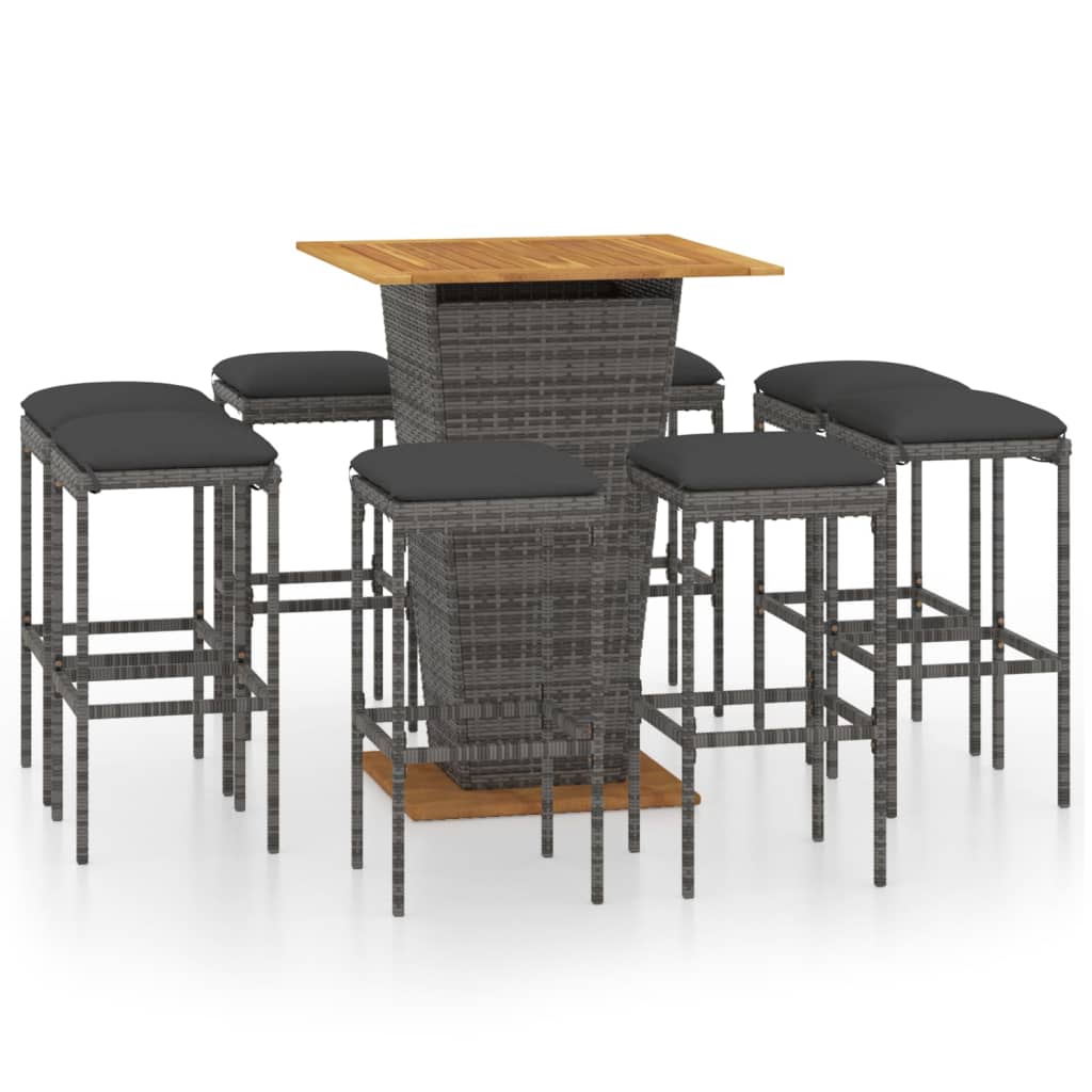 9-Tlg. Gartenbar-Set Mit Kissen Poly Rattan