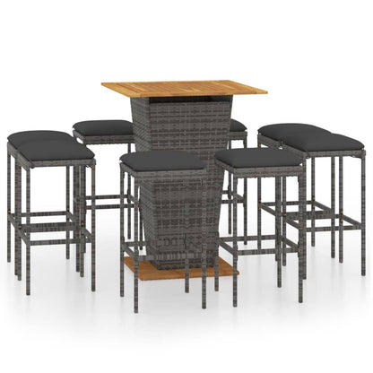 9-Tlg. Gartenbar-Set Mit Kissen Poly Rattan