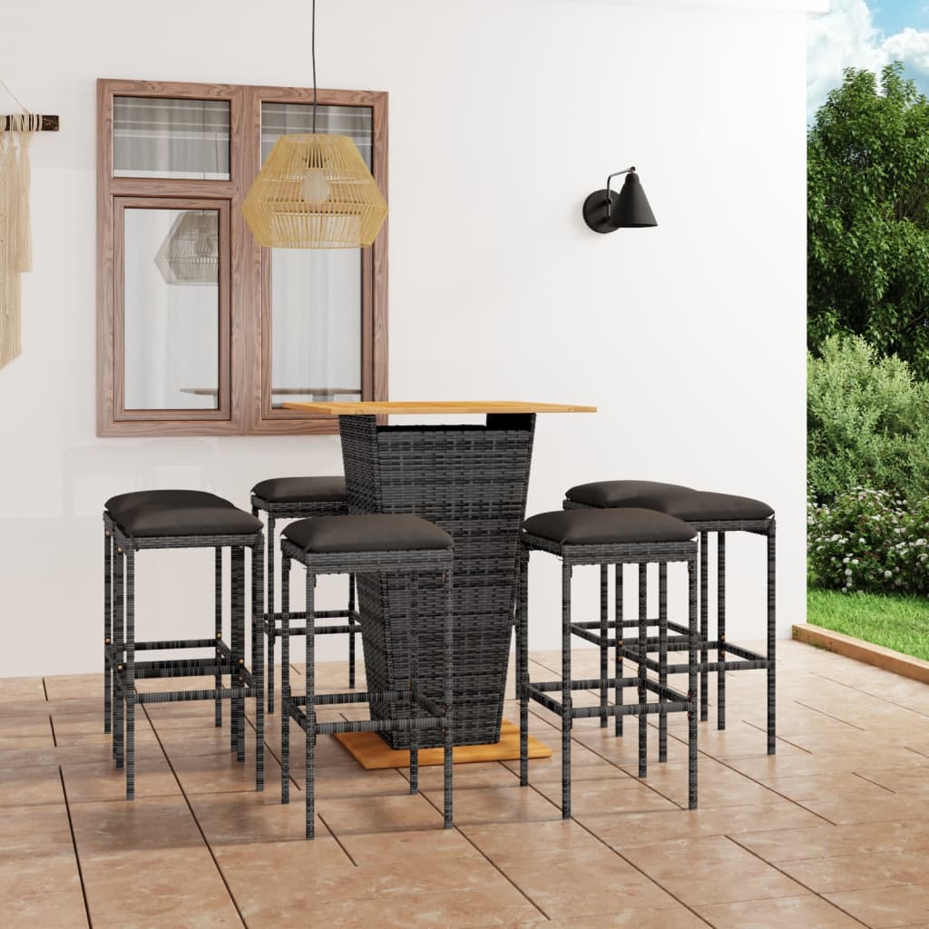 9-Tlg. Gartenbar-Set Mit Kissen Poly Rattan