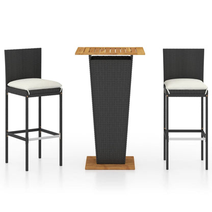 3-Tlg. Gartenbar-Set Mit Kissen Poly Rattan