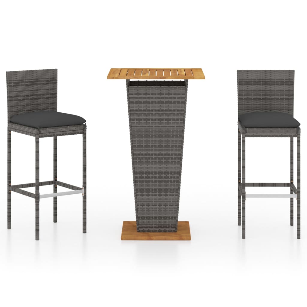 3-Tlg. Gartenbar-Set Mit Kissen Poly Rattan