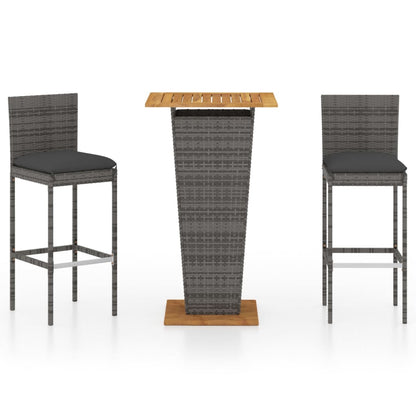 3-Tlg. Gartenbar-Set Mit Kissen Poly Rattan