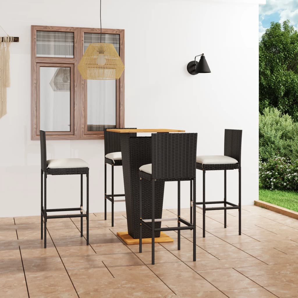 5-Tlg. Gartenbar-Set Mit Kissen Poly Rattan