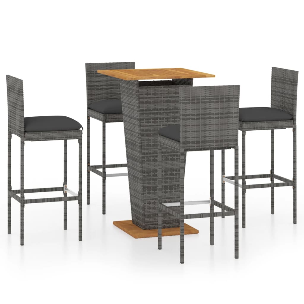 5-Tlg. Gartenbar-Set Mit Kissen Poly Rattan