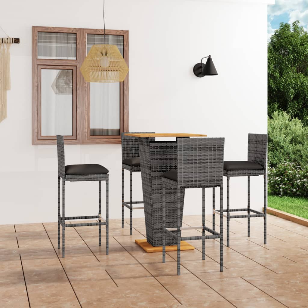 5-Tlg. Gartenbar-Set Mit Kissen Poly Rattan