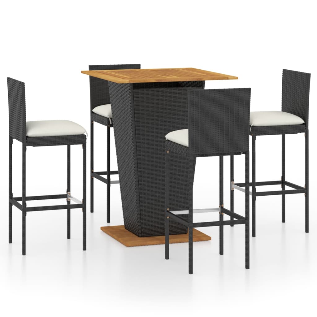 5-Tlg. Gartenbar-Set Mit Kissen Poly Rattan