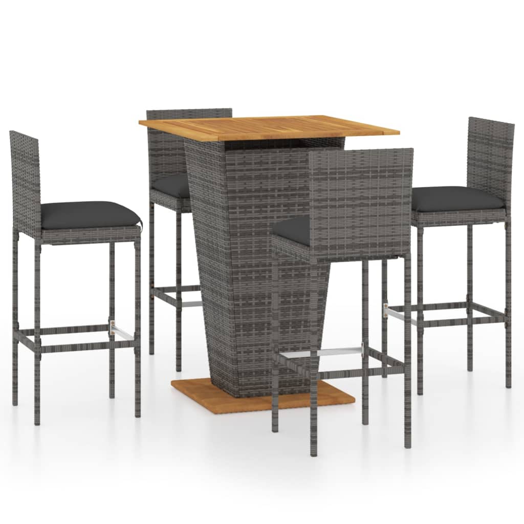 5-Tlg. Gartenbar-Set Mit Kissen Poly Rattan
