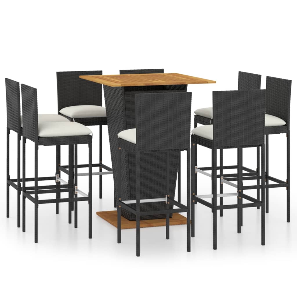 9-Tlg. Gartenbar-Set Mit Kissen Poly Rattan