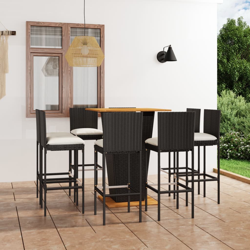 9-Tlg. Gartenbar-Set Mit Kissen Poly Rattan