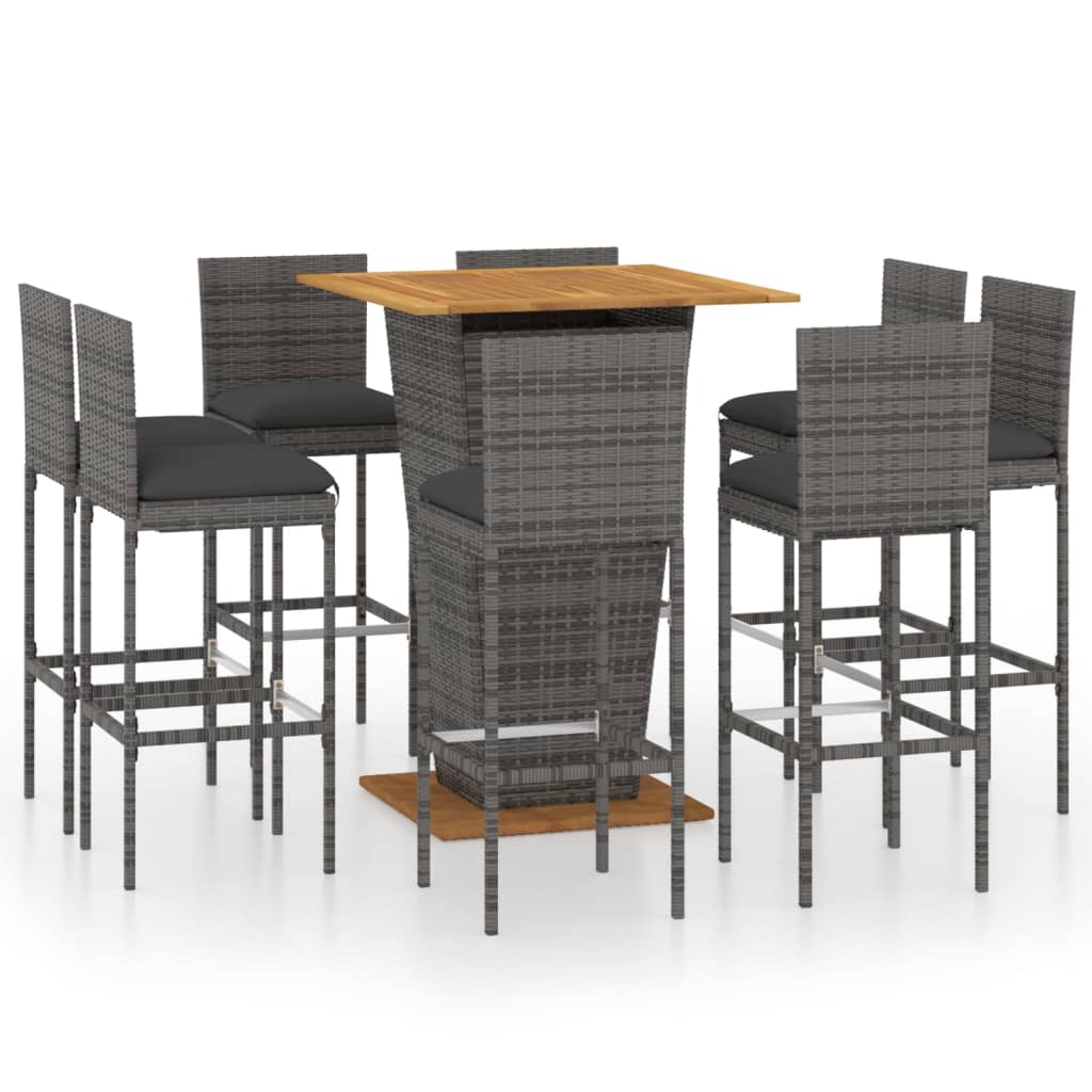 9-Tlg. Gartenbar-Set Mit Kissen Poly Rattan
